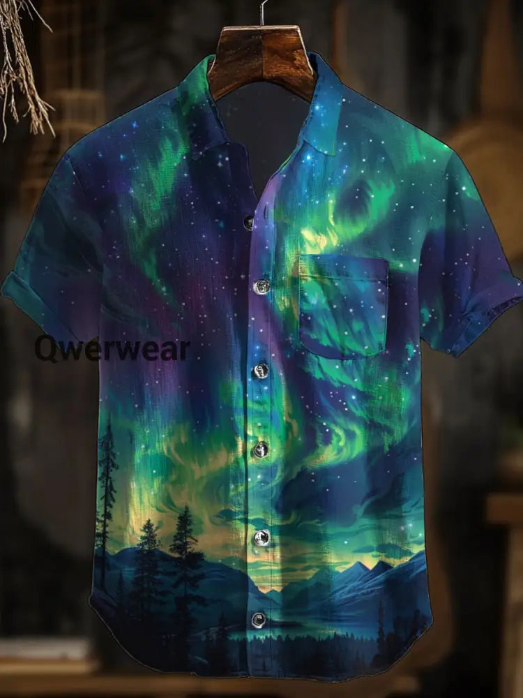 Men’s Hawaiian Retro Abstract Art Print Short Sleeve Pocket Shirt A / S