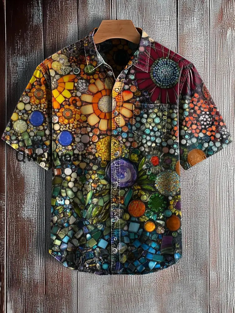 Men’s Hawaiian Retro Abstract Art Print Short Sleeve Pocket Shirt A / S