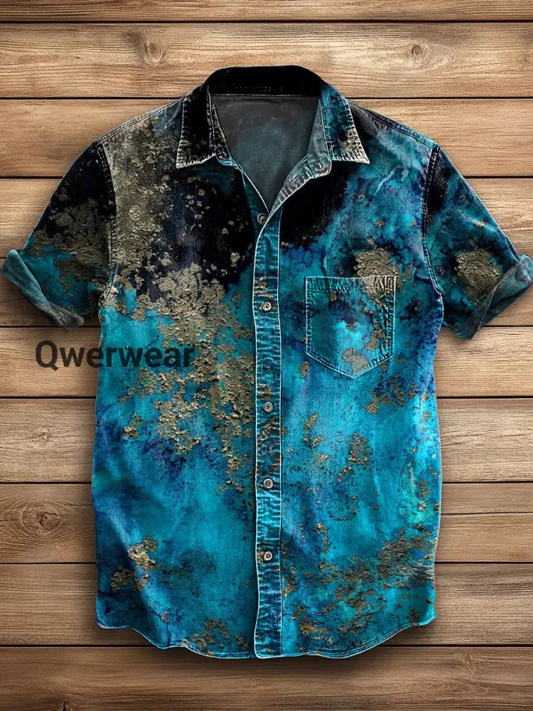 Men’s Hawaiian Retro Abstract Art Print Short Sleeve Pocket Shirt A / S