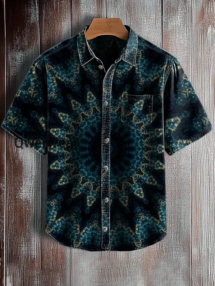 Men’s Hawaiian Retro Abstract Art Print Short Sleeve Pocket Shirt A / S