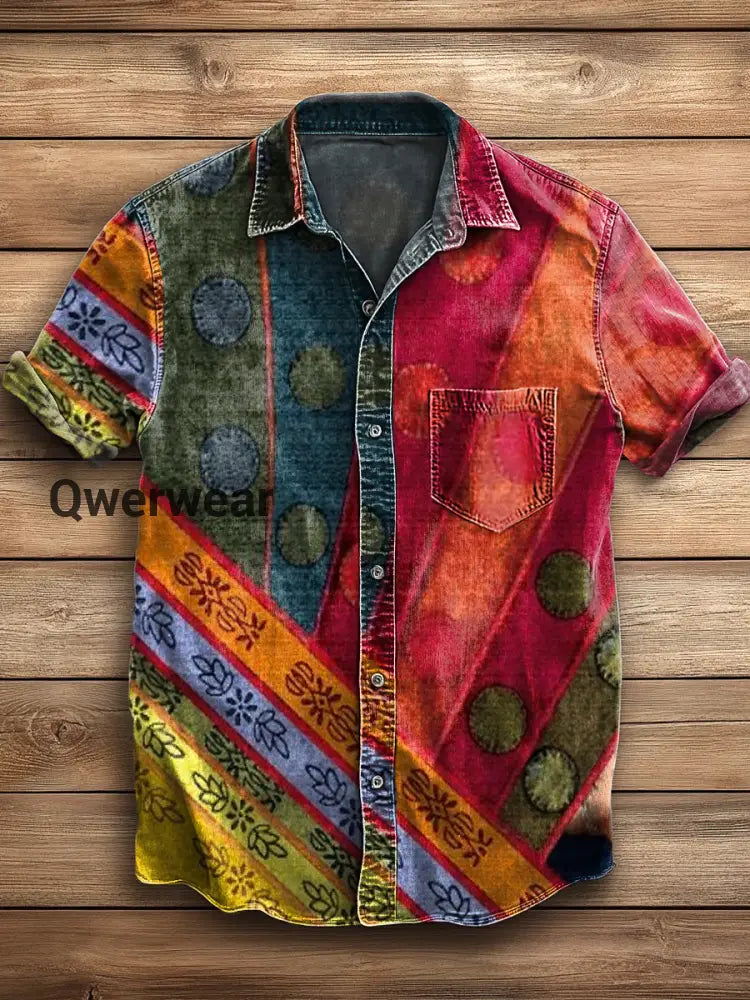 Men’s Hawaiian Retro Abstract Art Print Short Sleeve Pocket Shirt A / S