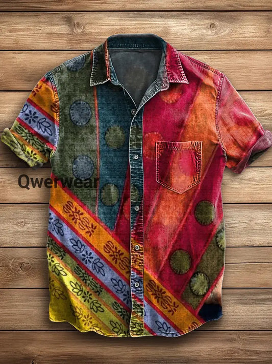 Men’s Hawaiian Retro Abstract Art Print Short Sleeve Pocket Shirt A / S