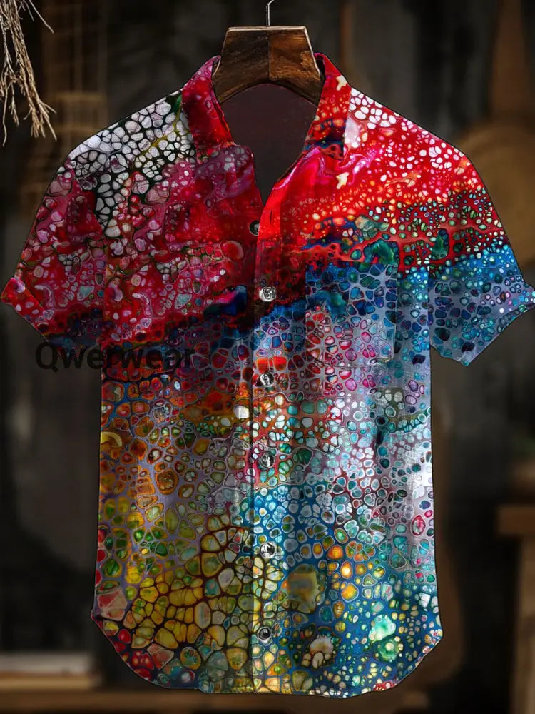 Men’s Hawaiian Retro Abstract Art Print Short Sleeve Pocket Shirt A / S