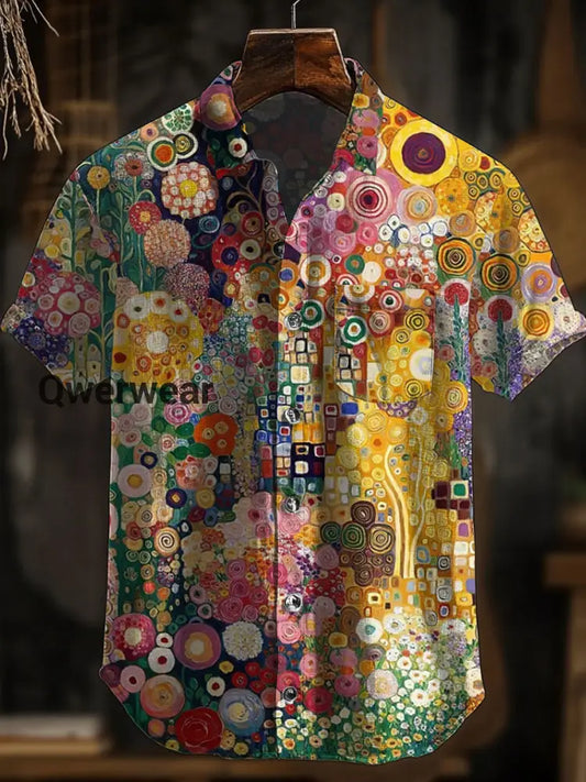 Men’s Hawaiian Retro Abstract Art Print Short Sleeve Pocket Shirt A / S