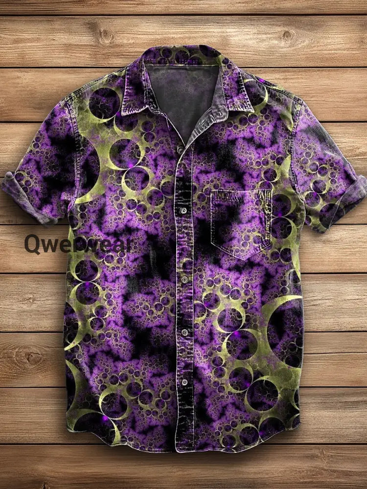 Men’s Hawaiian Retro Abstract Art Print Short Sleeve Pocket Shirt A / S
