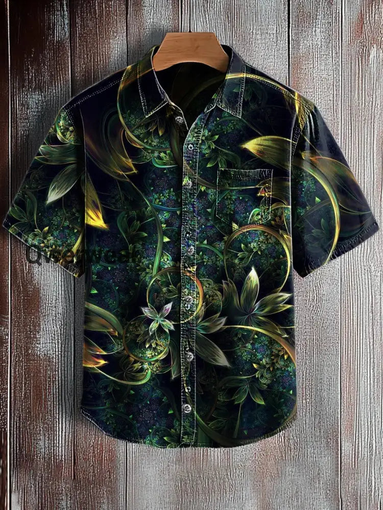 Men’s Hawaiian Retro Abstract Art Print Short Sleeve Pocket Shirt A / S