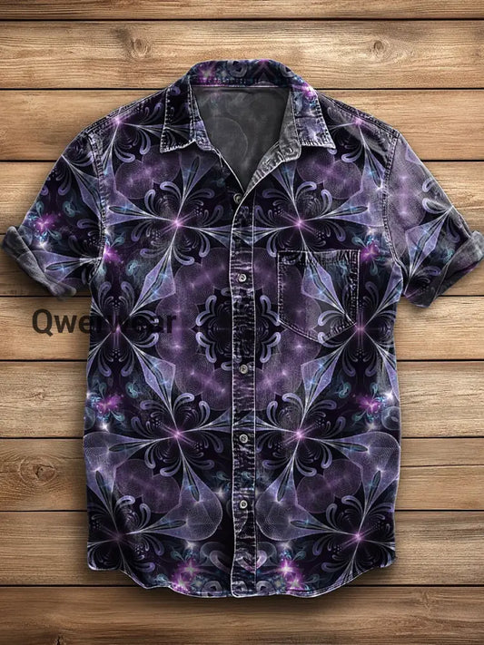 Men’s Hawaiian Retro Abstract Art Print Short Sleeve Pocket Shirt A / S