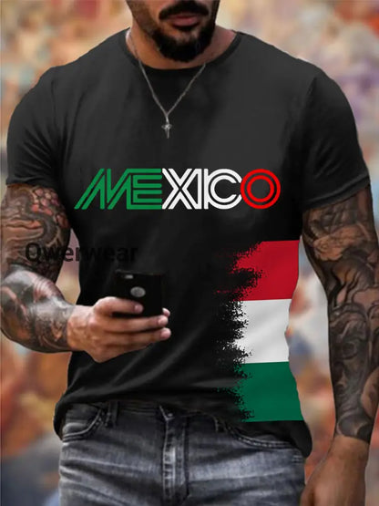 Men’s Mexico Falg Print Casual Tee Black / S