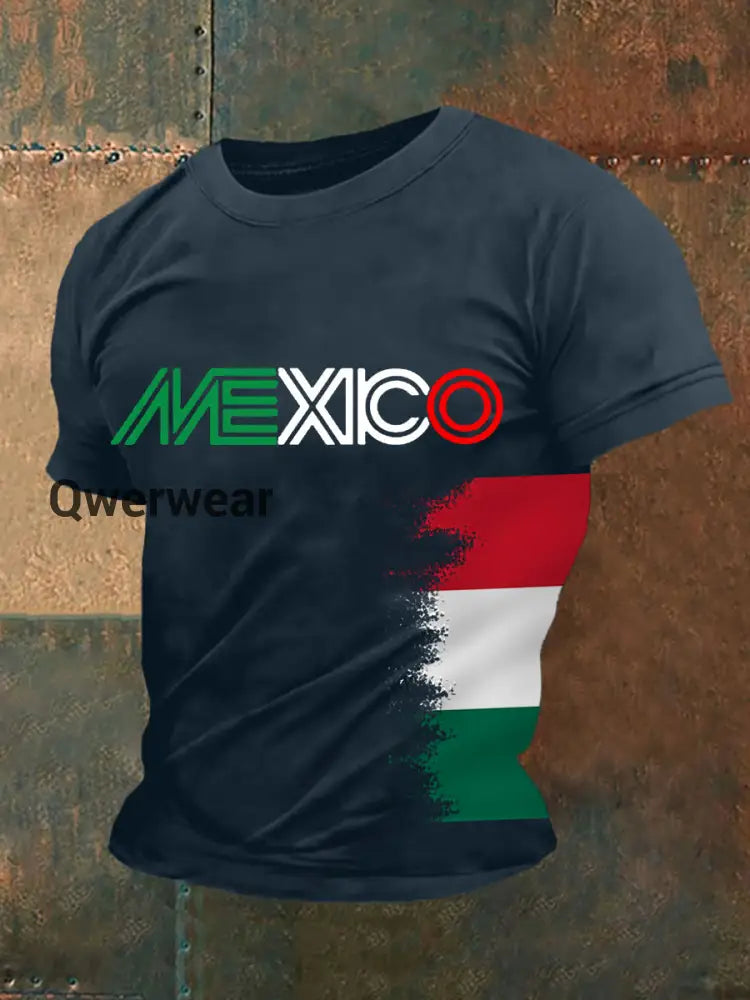 Men’s Mexico Falg Print Casual Tee Navy Blue / S