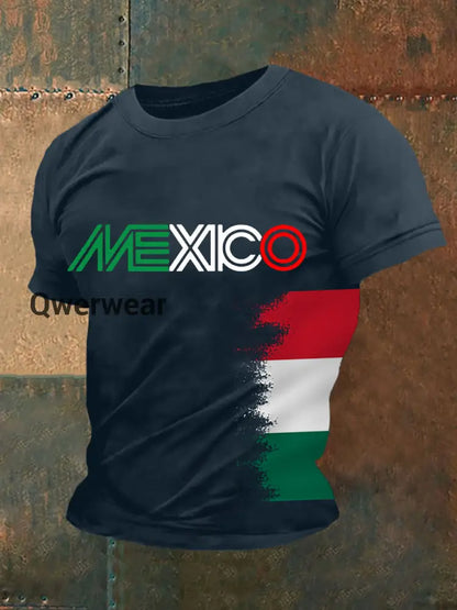 Men’s Mexico Falg Print Casual Tee Navy Blue / S