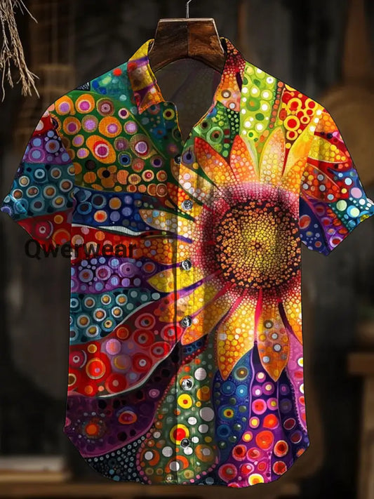 Men’s Retro Abstract Art Print Short Sleeve Pocket Shirt A / S