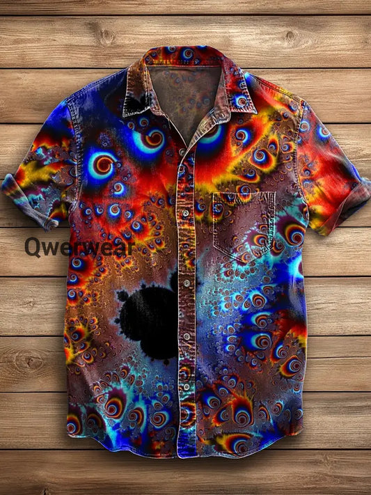 Men’s Retro Abstract Art Print Short Sleeve Pocket Shirt A / S
