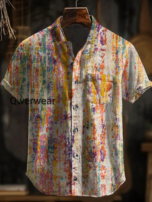 Men’s Retro Abstract Art Print Short Sleeve Pocket Shirt A / S
