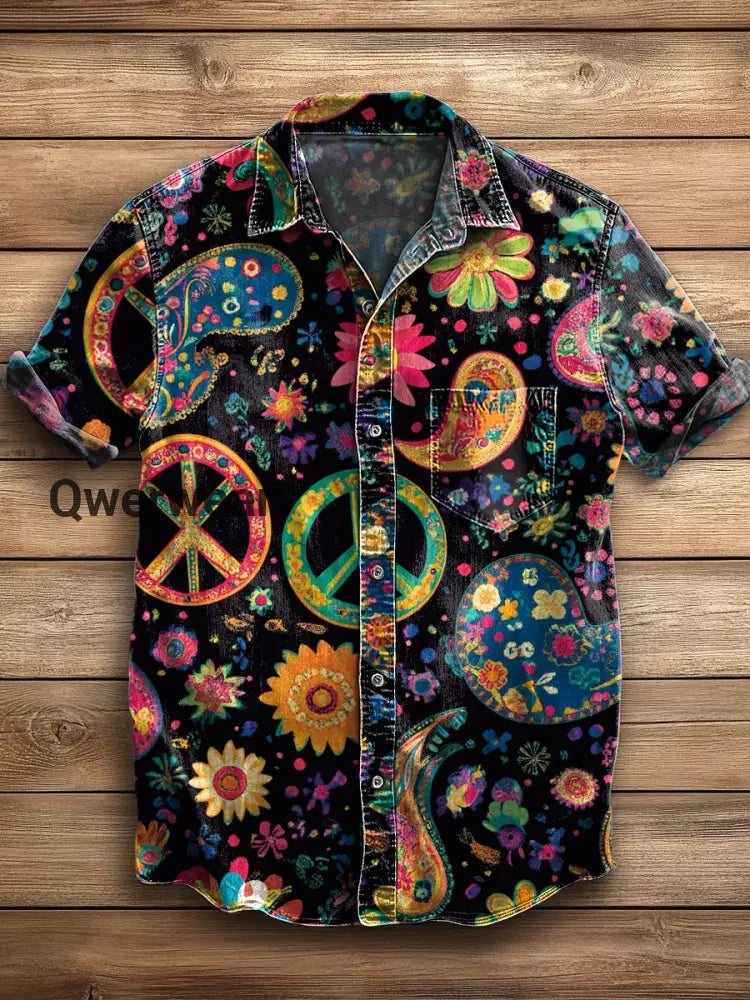 Men’s Retro Abstract Art Print Short Sleeve Pocket Shirt A / S