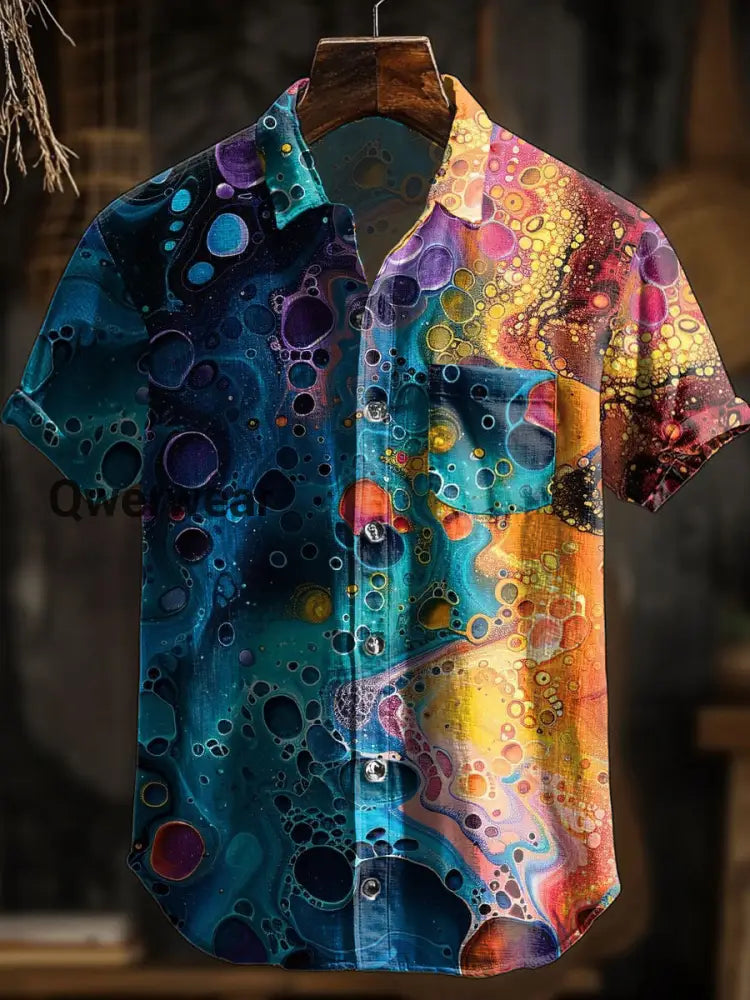 Men’s Retro Abstract Art Print Short Sleeve Pocket Shirt A / S