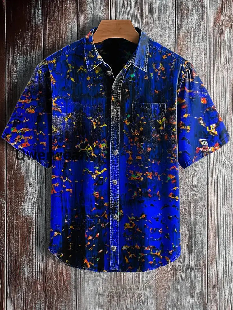 Men’s Retro Abstract Art Print Short Sleeve Pocket Shirt A / S Mens shirts