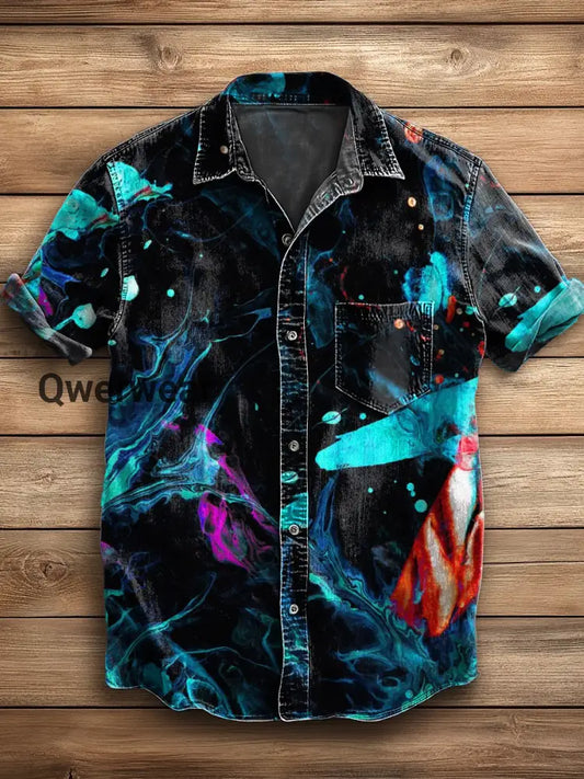 Men’s Retro Abstract Art Print Short Sleeve Pocket Shirt A / S Mens shirts