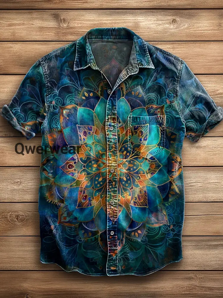 Men’s Retro Abstract Art Print Short Sleeve Pocket Shirt A / S Mens shirts