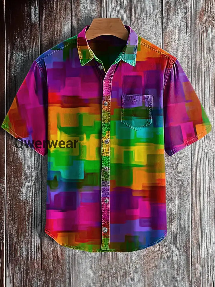 Men’s Retro Abstract Art Print Short Sleeve Pocket Shirt A / S Mens shirts