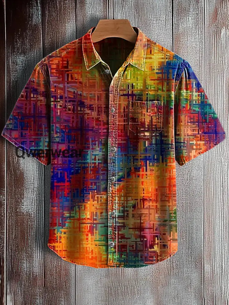 Men’s Retro Abstract Art Print Short Sleeve Pocket Shirt A / S Mens shirts