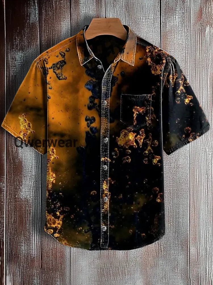 Men’s Retro Abstract Art Print Short Sleeve Pocket Shirt A / S Mens shirts