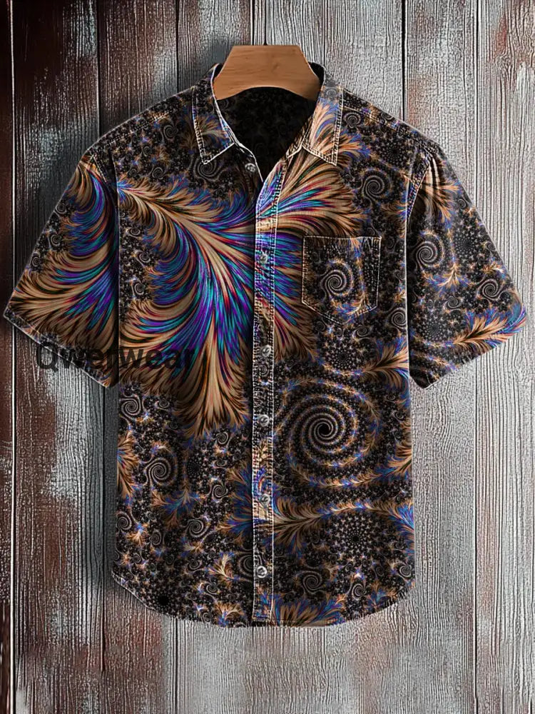 Men’s Retro Abstract Art Print Short Sleeve Pocket Shirt A / S Mens shirts