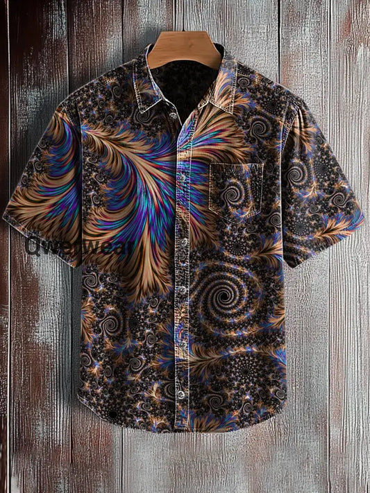 Men’s Retro Abstract Art Print Short Sleeve Pocket Shirt A / S Mens shirts