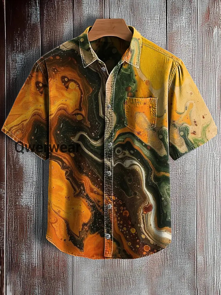 Men’s Retro Abstract Art Print Short Sleeve Pocket Shirt A / S Mens shirts