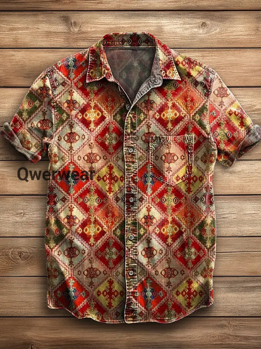 Men’s Retro Abstract Art Print Short Sleeve Pocket Shirt A / S Mens shirts