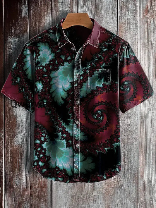 Men’s Retro Abstract Art Print Short Sleeve Pocket Shirt A / S Mens shirts