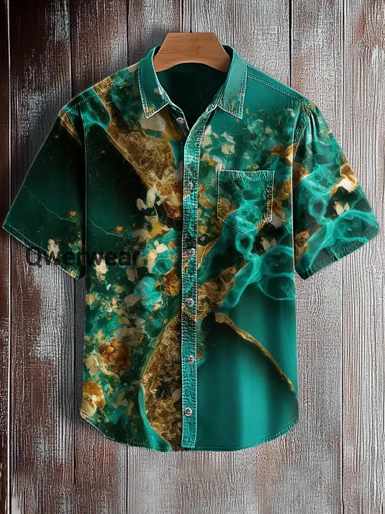 Men’s Retro Abstract Art Print Short Sleeve Pocket Shirt A / S Mens shirts