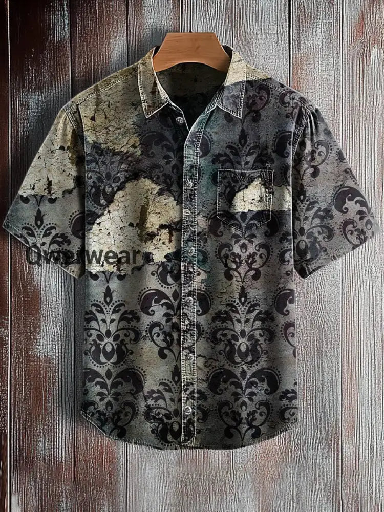 Men’s Retro Abstract Art Print Short Sleeve Pocket Shirt A / S Mens shirts