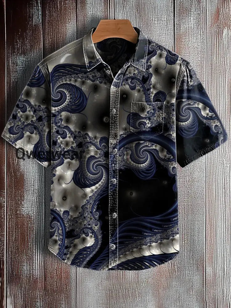 Men’s Retro Abstract Art Print Short Sleeve Pocket Shirt A / S Mens shirts