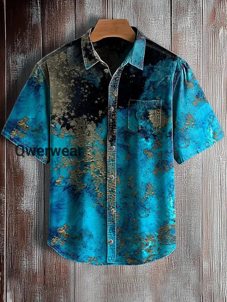 Men’s Retro Abstract Art Print Short Sleeve Pocket Shirt A / S Mens shirts