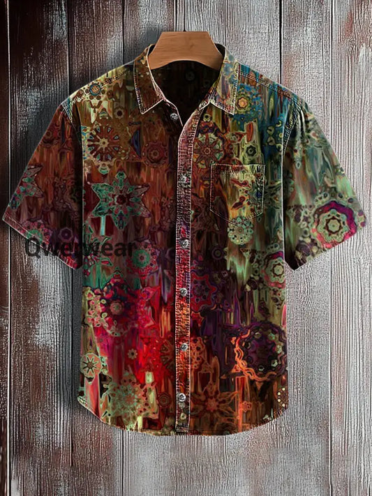 Men’s Retro Abstract Art Print Short Sleeve Pocket Shirt A / S Mens shirts