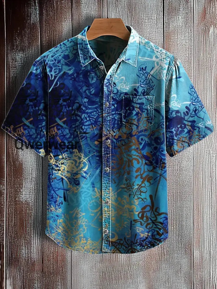 Men’s Retro Abstract Art Print Short Sleeve Pocket Shirt A / S Mens shirts