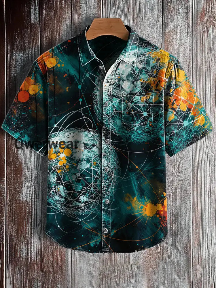 Men’s Retro Abstract Art Print Short Sleeve Pocket Shirt A / S Mens shirts