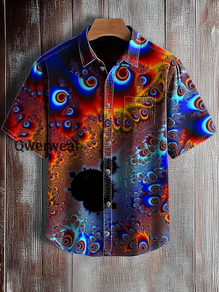 Men’s Retro Abstract Art Print Short Sleeve Pocket Shirt A / S Mens shirts