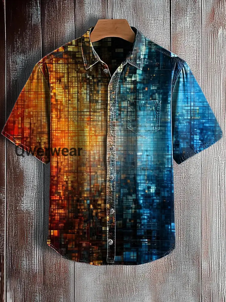 Men’s Retro Abstract Art Print Short Sleeve Pocket Shirt A / S Mens shirts