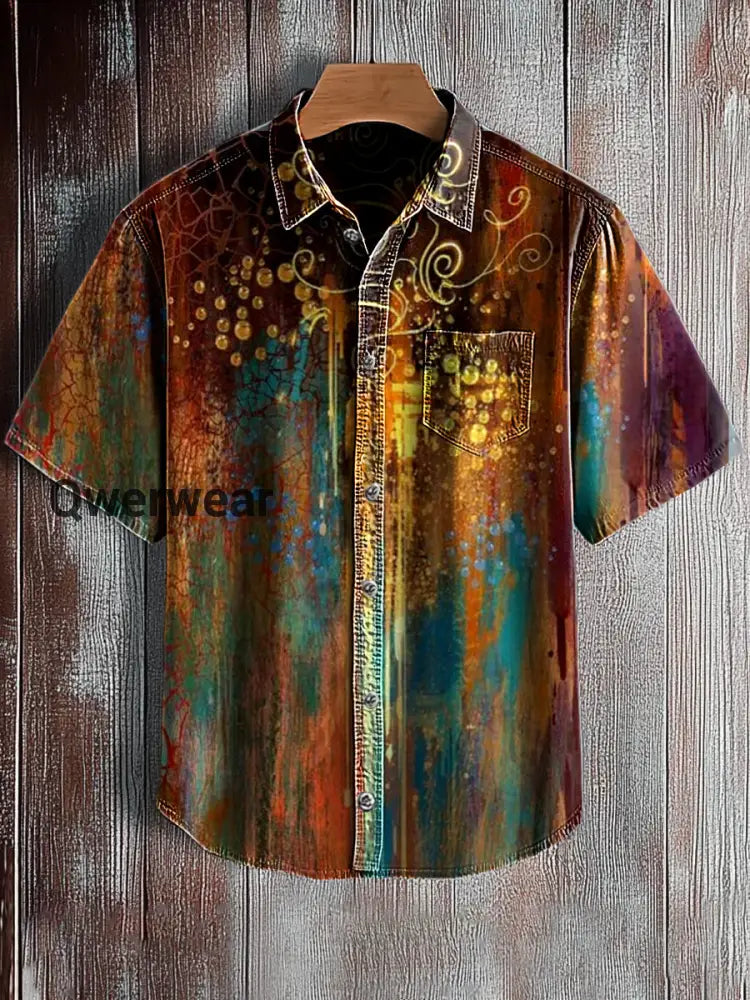 Men’s Retro Abstract Art Print Short Sleeve Pocket Shirt A / S Mens shirts