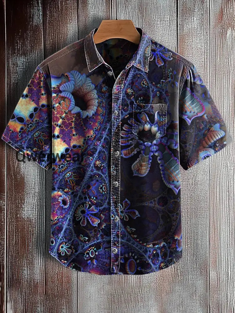 Men’s Retro Abstract Art Print Short Sleeve Pocket Shirt A / S Mens shirts