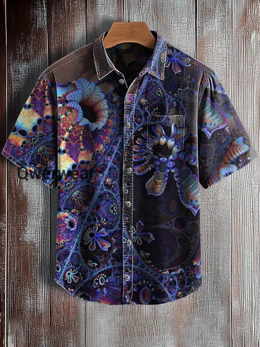 Men’s Retro Abstract Art Print Short Sleeve Pocket Shirt A / S Mens shirts