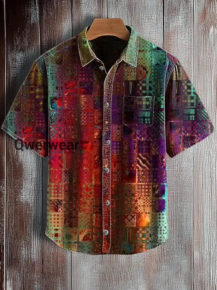 Men’s Retro Abstract Art Print Short Sleeve Pocket Shirt A / S Mens shirts