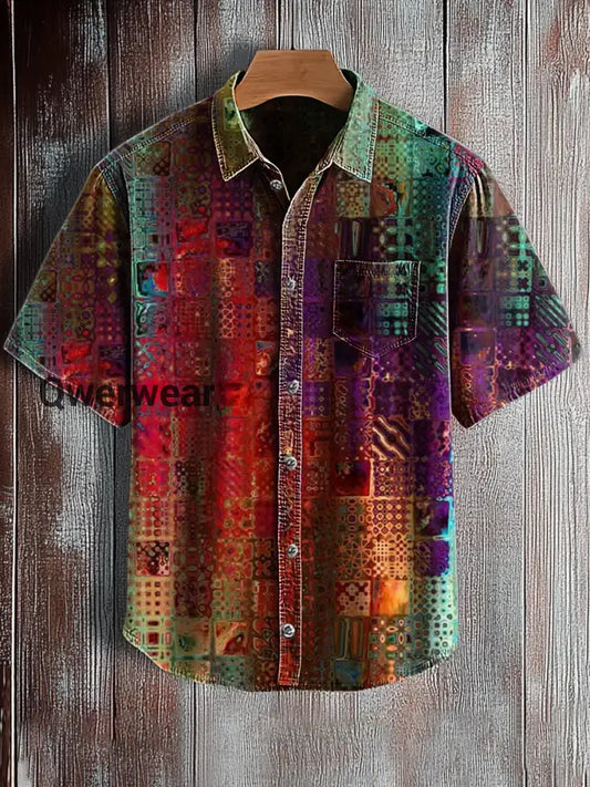 Men’s Retro Abstract Art Print Short Sleeve Pocket Shirt A / S Mens shirts