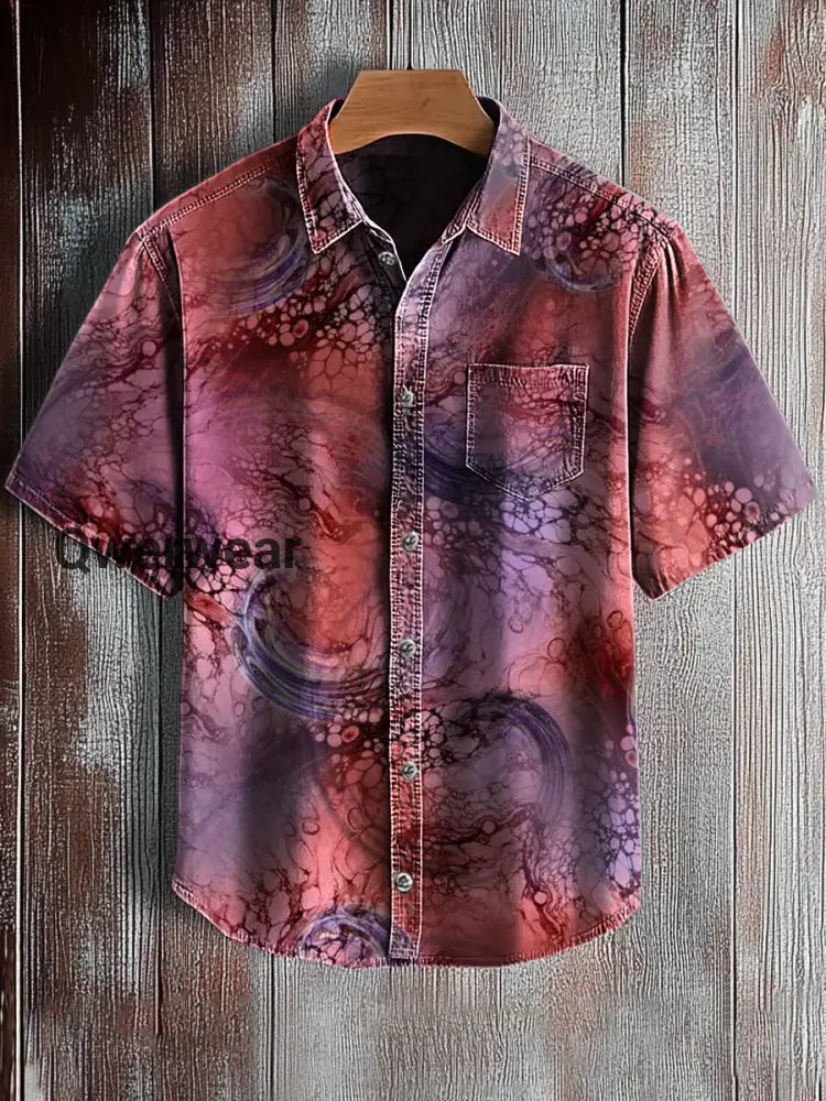 Men’s Retro Abstract Art Print Short Sleeve Pocket Shirt A / S Mens shirts