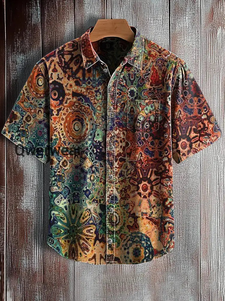 Men’s Retro Abstract Art Print Short Sleeve Pocket Shirt A / S Mens shirts