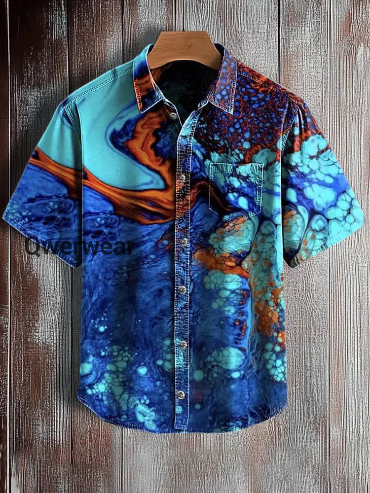 Men’s Retro Abstract Art Print Short Sleeve Pocket Shirt A / S Mens shirts