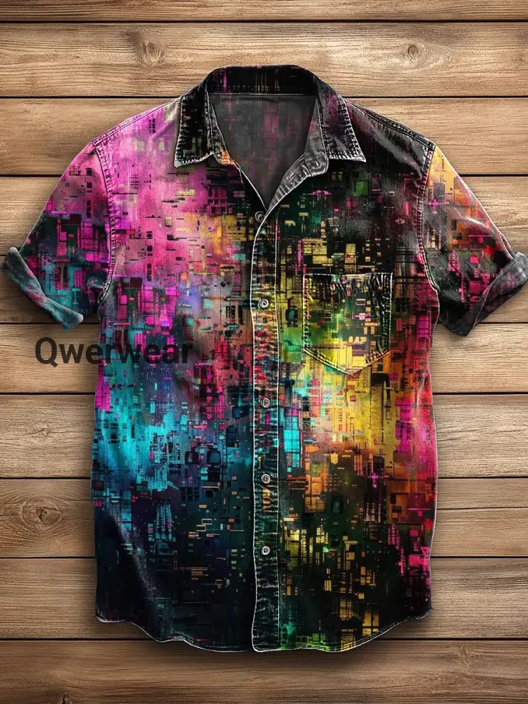 Men’s Retro Abstract Art Print Short Sleeve Pocket Shirt A / S Mens shirts