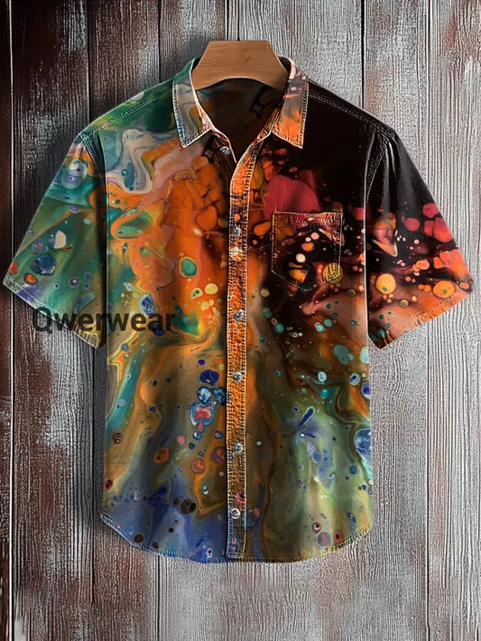Men’s Retro Abstract Art Print Short Sleeve Pocket Shirt A / S Mens shirts