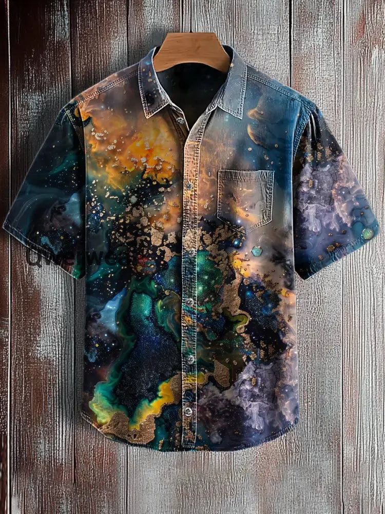 Men’s Retro Abstract Art Print Short Sleeve Pocket Shirt A / S Mens shirts